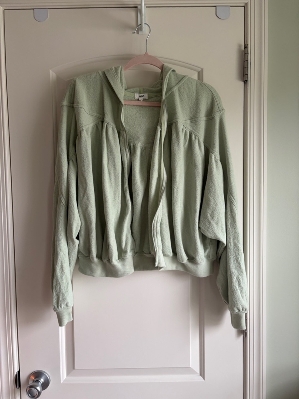 aerie Sage Green Knit Hoodie with Hood